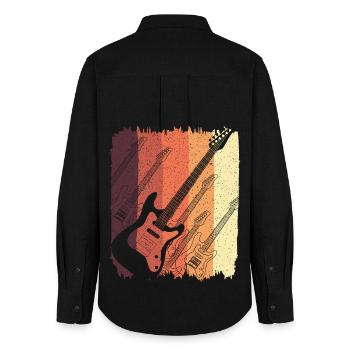 Guitare électrique rétro Sunset Stripes - Chemise Oxford Femme - noir - Dos - AI Model Female 172 light (172cm)