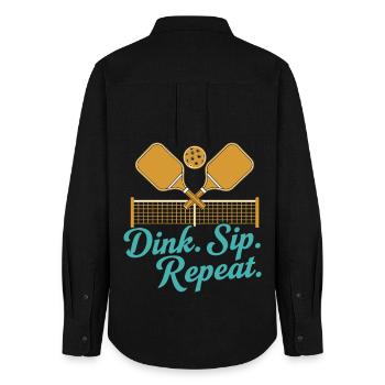 Pickleball Funny Player Dink Sip Repeat Paddles - Women's Oxford Shirt - black - Back - AI Model Female 172 light (172cm)