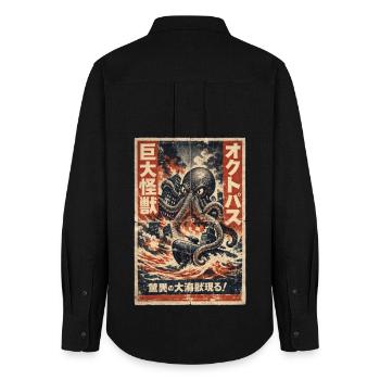 Retro Kaiju Octopus Japon - Chemise Oxford Femme - noir - Dos - AI Model Female 172 light (172cm)