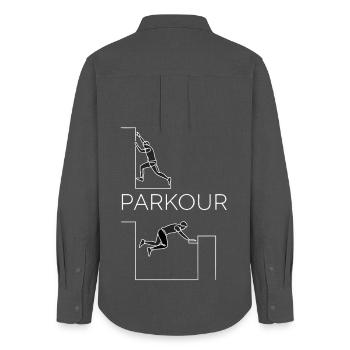 Parkour Freerunning Minimalist - Frauen Oxford Hemd - Anthrazit - Hinten - AI Model Female 172 light (172cm)