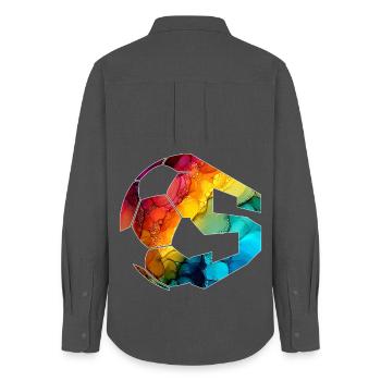 NON. 5 FOOTBALLEUR NUMÉRO 5 FOOTBALL 5E ANNIVERSAIRE - Chemise Oxford Femme - charbon - Dos - AI Model Female 172 light (172cm)