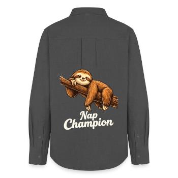 Nap Champion Sloth Shirt Funny Lazy Gift - Frauen Oxford Hemd - Anthrazit - Hinten - AI Model Female 172 light (172cm)