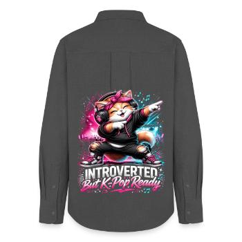 Introverted But K Pop Ready - Frauen Oxford Hemd - Anthrazit - Hinten - AI Model Female 172 light (172cm)