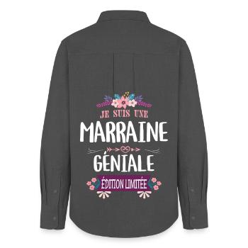 Marraine Géniale Édition Limitée - Chemise Oxford Femme - charbon - Dos - AI Model Female 172 light (172cm)