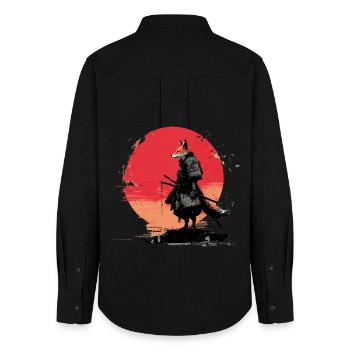 Fuchs-Samurai bei Sonnenuntergang - Frauen Oxford Hemd - Schwarz - Hinten - AI Model Female 172 light (172cm)