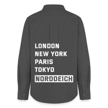 Vacances de la mer du Nord LONDRES, NEW YORK, PARIS NORDDEICH - Chemise Oxford Femme - charbon - Dos - AI Model Female 172 light (172cm)