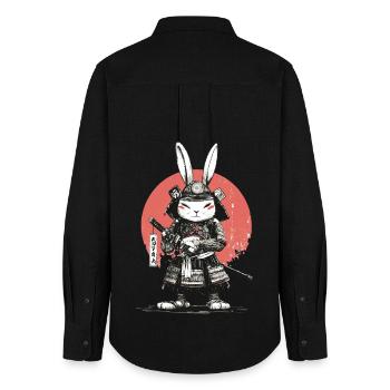 Samurai Rabbit in Armor with Katana - Women's Oxford Shirt - black - Back - AI Model Female 172 light (172cm)