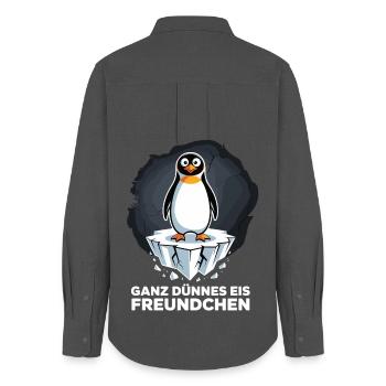 Ganz Dünnes Eis Freundchen Pinguin Shirt - Frauen Oxford Hemd - Anthrazit - Hinten - AI Model Female 172 light (172cm)