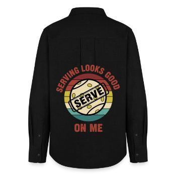 Pickleball Serving Looks Good On Me Serve Funny - Women's Oxford Shirt - black - Back - AI Model Female 172 light (172cm)