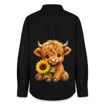 Hochlandkuh Hochlandrind Highland Cow, Sonnenblume - Frauen Oxford Hemd - Schwarz - Hinten - AI Model Female 172 light (172cm)