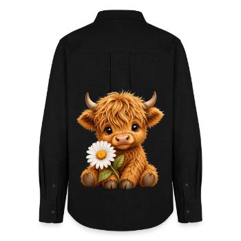 Hochlandkuh Hochlandrind Highland Cow, Margerite - Frauen Oxford Hemd - Schwarz - Hinten - AI Model Female 172 light (172cm)