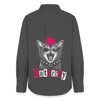 Catarchy Funny Punk Katzenmädchen Frauen - Frauen Oxford Hemd - Anthrazit - Hinten - AI Model Female 172 light (172cm)