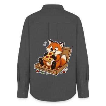 Pizza Fuchs Glück - Frauen Oxford Hemd - Anthrazit - Hinten - AI Model Female 172 light (172cm)