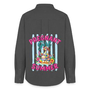 Schwangere Sommer Lustige Gänsmutter - Frauen Oxford Hemd - Anthrazit - Hinten - AI Model Female 172 light (172cm)