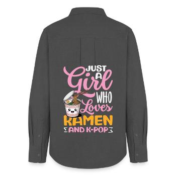 Mädchen Liebt Ramen Und K Pop - Frauen Oxford Hemd - Anthrazit - Hinten - AI Model Female 172 light (172cm)