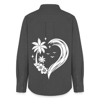 Herz Palme Blumen Ozean Welle - Frauen Oxford Hemd - Anthrazit - Hinten - AI Model Female 172 light (172cm)