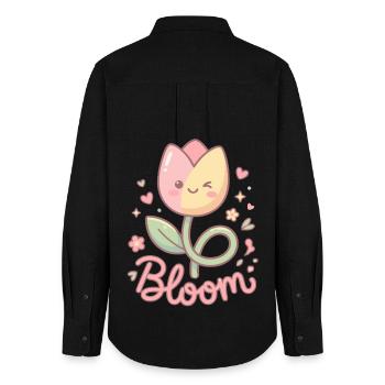 Tulpe Blumen Bloom Kawaii - Frauen Oxford Hemd - Schwarz - Hinten - AI Model Female 172 light (172cm)