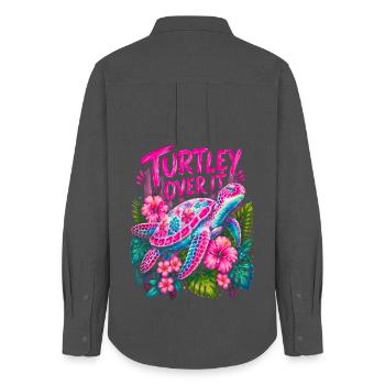 Turtley Over It Cute Turtle Flower - Frauen Oxford Hemd - Anthrazit - Hinten - AI Model Female 172 light (172cm)