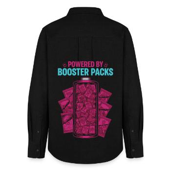 Angetrieben von Booster Packs Sammelkartensammler - Frauen Oxford Hemd - Schwarz - Hinten - AI Model Female 172 light (172cm)