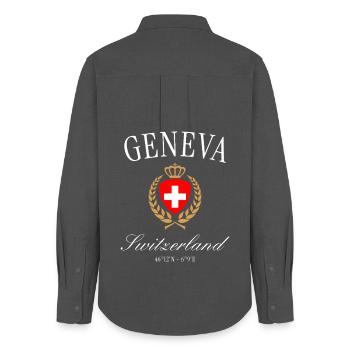 Geneva Switzerland Coat of Arms Crown – Travel Souvenir - Women's Oxford Shirt - anthracite - Back - AI Model Female 172 light (172cm)