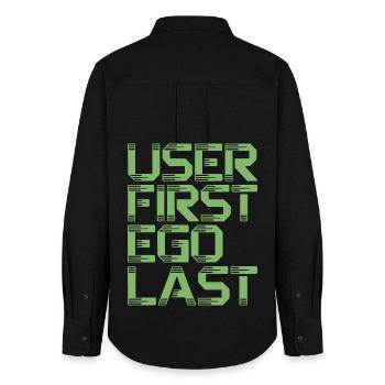 Designer UX/UI Utilisateur Premier Ego Dernier Produit Design - Chemise Oxford Femme - noir - Dos - AI Model Female 172 light (172cm)
