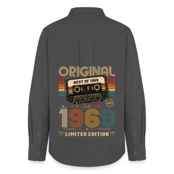 57th Birthday Gift Man Cassette Best of 1969 - Women's Oxford Shirt - anthracite - Back - AI Model Female 172 light (172cm)