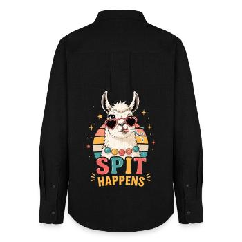 Lama Spit Happens Shirt - Frauen Oxford Hemd - Schwarz - Hinten - AI Model Female 172 light (172cm)