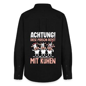 Achtung Diese Person Redet Mit Kühen Bauer Kuh - Frauen Oxford Hemd - Schwarz - Hinten - AI Model Female 172 light (172cm)