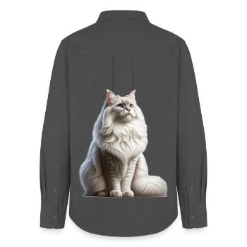 Chat angora turc - Chemise Oxford Femme - charbon - Dos - AI Model Female 172 light (172cm)