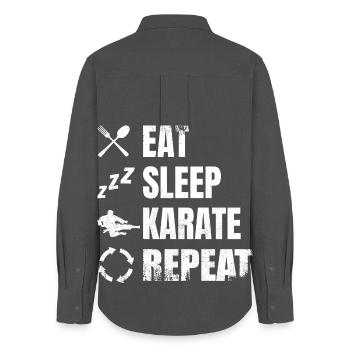 Eat Sleep Karate Repeat - Frauen Oxford Hemd - Anthrazit - Hinten - AI Model Female 172 light (172cm)
