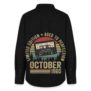Vintage Car October 1980's Birthday Gift October - Women's Oxford Shirt - black - Back - AI Model Female 172 light (172cm)