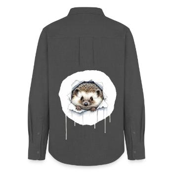 Süßer Igel Guckt aus Riss  - Frauen Oxford Hemd - Anthrazit - Hinten - AI Model Female 172 light (172cm)