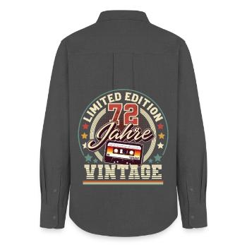 Cassette vintage du 72e anniversaire - Chemise Oxford Femme - charbon - Dos - AI Model Female 172 light (172cm)