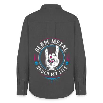 Le glam metal m’a sauvé la vie - Mano cornut Devil Horns - Chemise Oxford Femme - charbon - Dos - AI Model Female 172 light (172cm)