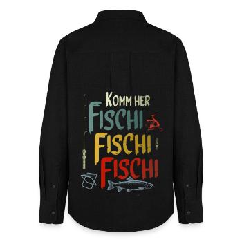 Chemise de pêcheur drôle Come Here Fischi Fischi - Chemise Oxford Femme - noir - Dos - AI Model Female 172 light (172cm)