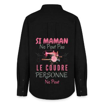 Humour Maman couturière - Chemise Oxford Femme - noir - Dos - AI Model Female 172 light (172cm)