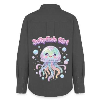 Pastel Kawaii Quallenmädchen-Ästhetik - Frauen Oxford Hemd - Anthrazit - Hinten - AI Model Female 172 light (172cm)