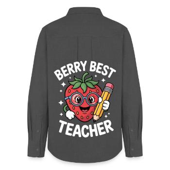 Berry Best Teacher Enseignant du primaire - Chemise Oxford Femme - charbon - Dos - AI Model Female 172 light (172cm)