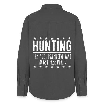 Jäger Lustiger Spruch – Gratis Fleisch Design - Frauen Oxford Hemd - Anthrazit - Hinten - AI Model Female 172 light (172cm)