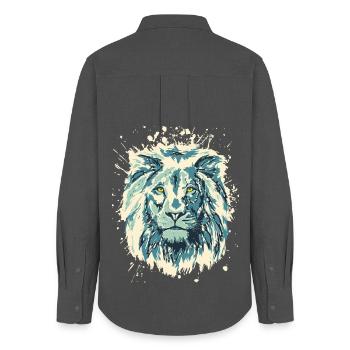 Löwe - Löwenkopf - Wildkatze Safari - Frauen Oxford Hemd - Anthrazit - Hinten - AI Model Female 172 light (172cm)