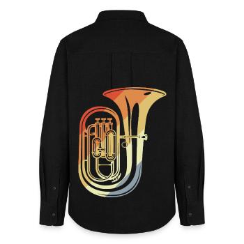 90er Jahre Tuba Skizze - Frauen Oxford Hemd - Schwarz - Hinten - AI Model Female 172 light (172cm)