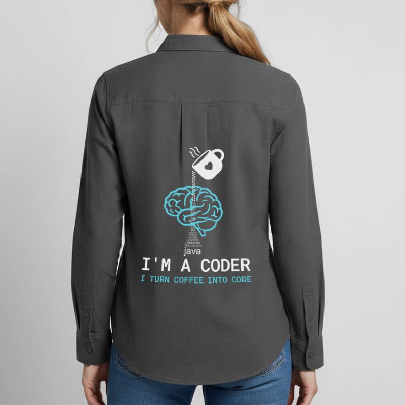 T-shirt Coder : Du café dans le code – Nerdy Programmie Chemise Oxford Femme