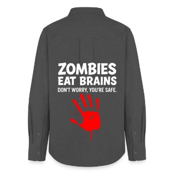 Zombies eat brains - Don ́t worry, you ́re safe. - Women's Oxford Shirt - anthracite - Back - AI Model Female 172 light (172cm)