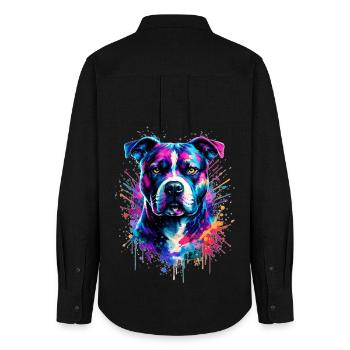 American Staffordshire Terrier - Frauen Oxford Hemd - Schwarz - Hinten - AI Model Female 172 light (172cm)