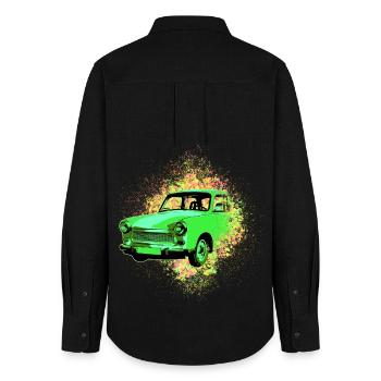 Psychedelic Trabi GDR Cardboard | Cult car - Women's Oxford Shirt - black - Back - AI Model Female 172 light (172cm)