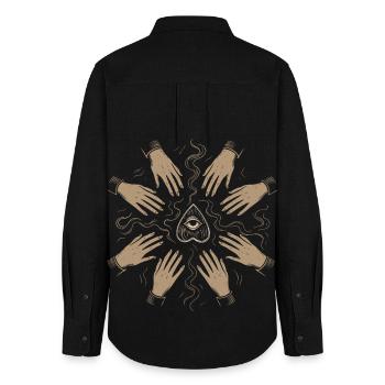 Motif mystique rituel des mains de sorcière de Samhain - Chemise Oxford Femme - noir - Dos - AI Model Female 172 light (172cm)