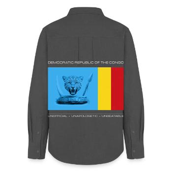 DRC FETT INOFFIZIELLE FLAGGE - Frauen Oxford Hemd - Anthrazit - Hinten - AI Model Female 172 light (172cm)