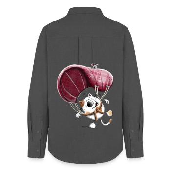 Abenteuer Katze Als Fallschirmspringer  - Frauen Oxford Hemd - Anthrazit - Hinten - AI Model Female 172 light (172cm)
