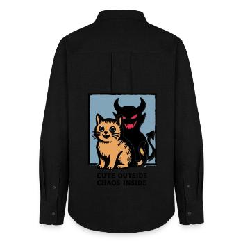 Mignon Extérieur Chaos À L’intérieur Diabolique Chat Drôle Chemise - Chemise Oxford Femme - noir - Dos - AI Model Female 172 light (172cm)