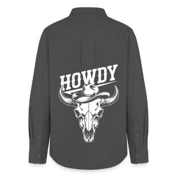 Line Dance Howdy Western Buffalo Skull - Women's Oxford Shirt - anthracite - Back - AI Model Female 172 light (172cm)